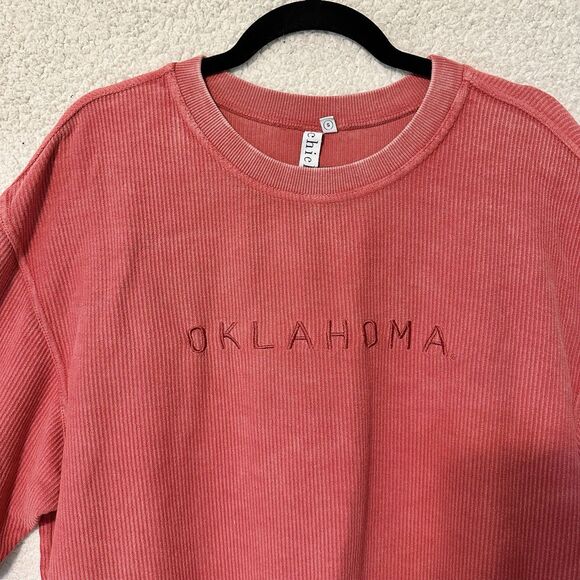 Chicka-d Ribbed Corded Crop Top Boxy‎ Pullover Red Oklahoma  Size S - Picture 3 of 14